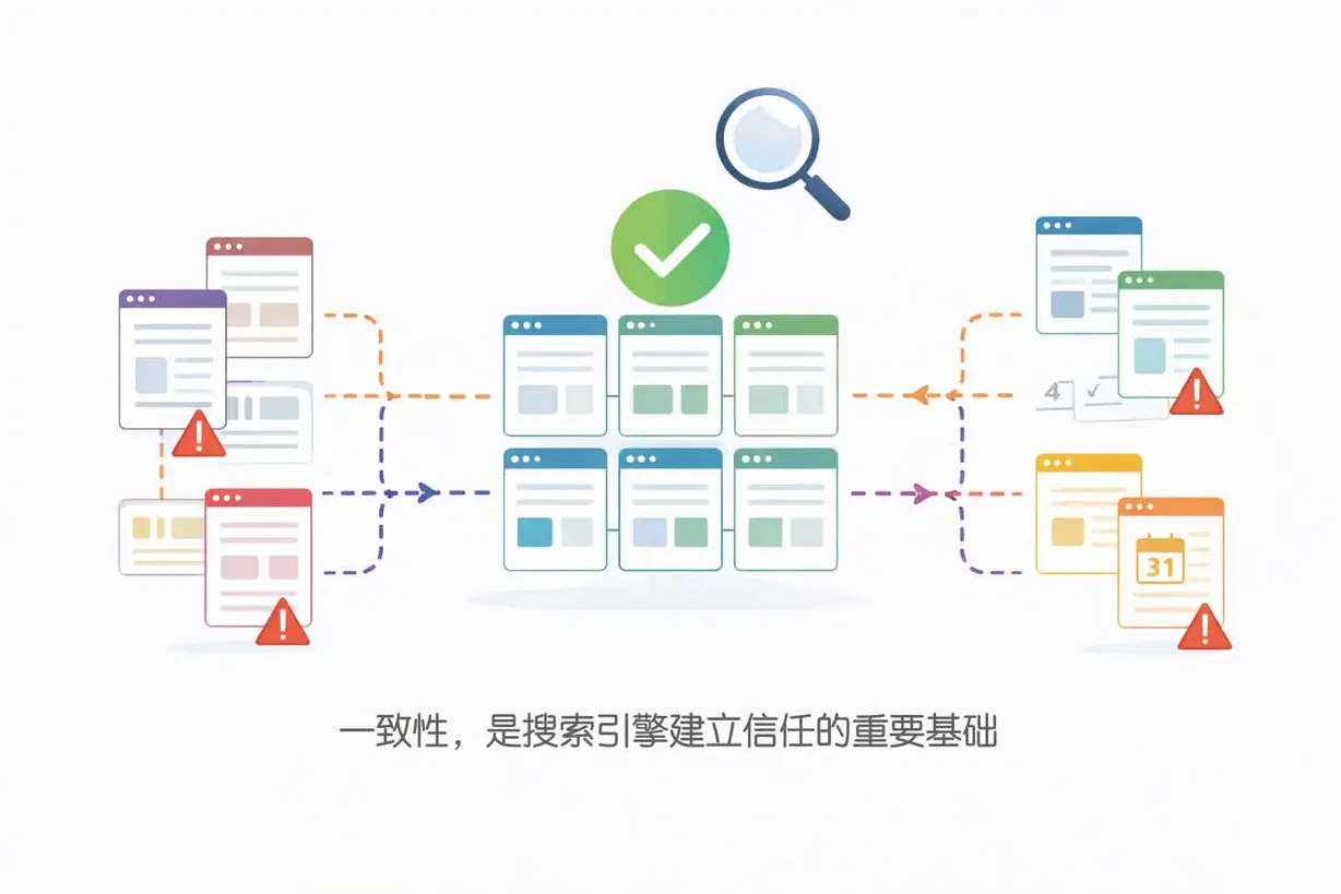 搜索引擎评估网站一致性的示意图