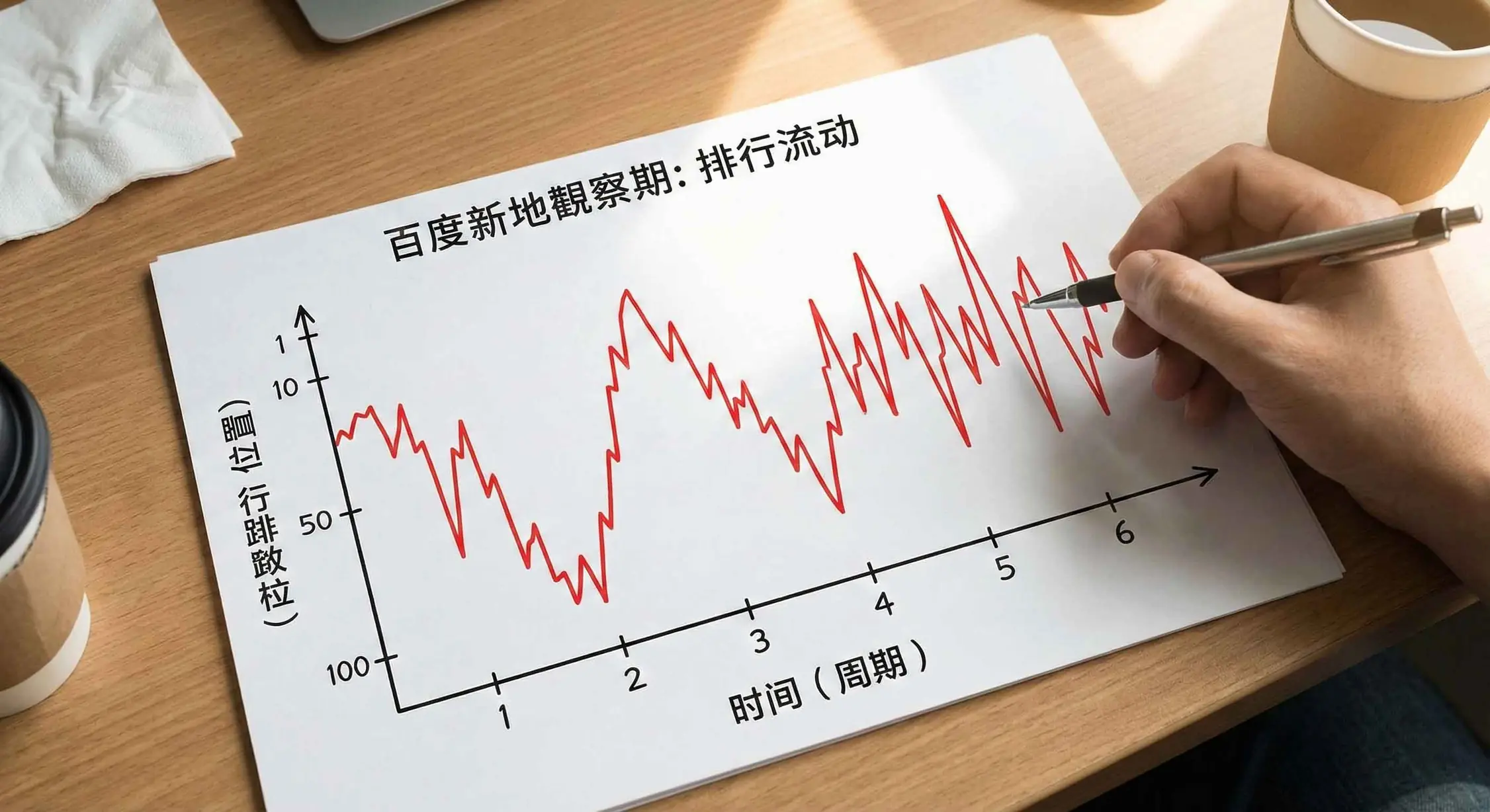 Baidu SEO observation period timeline showing highly fluctuating ranking positions