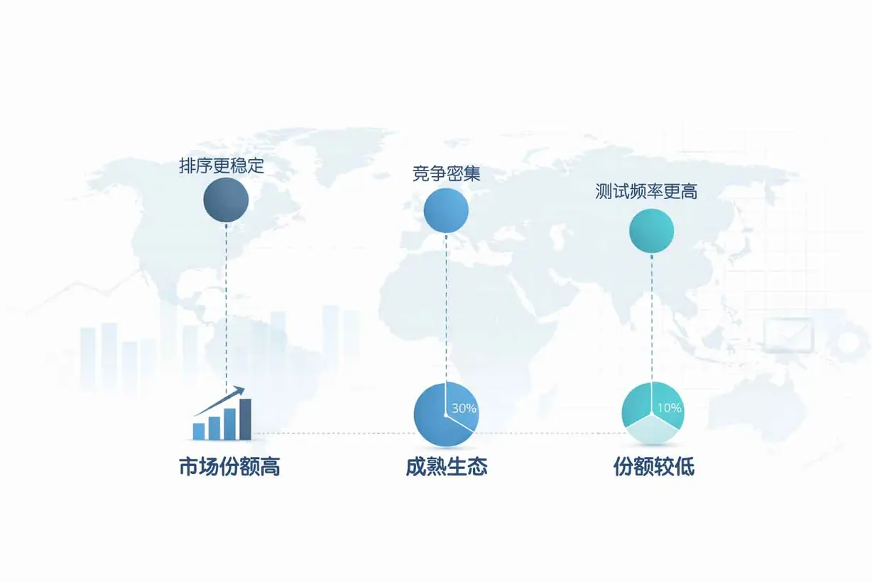 全球搜索市场结构差异示意图
