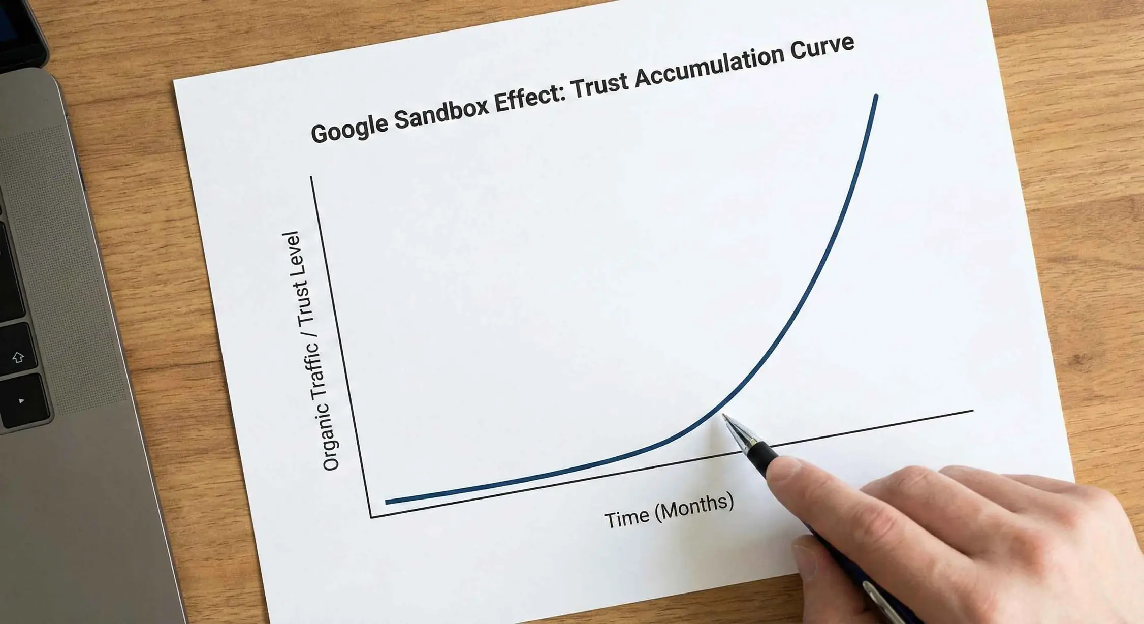 Google Sandbox effect graph showing flat traffic initially followed by exponential growth