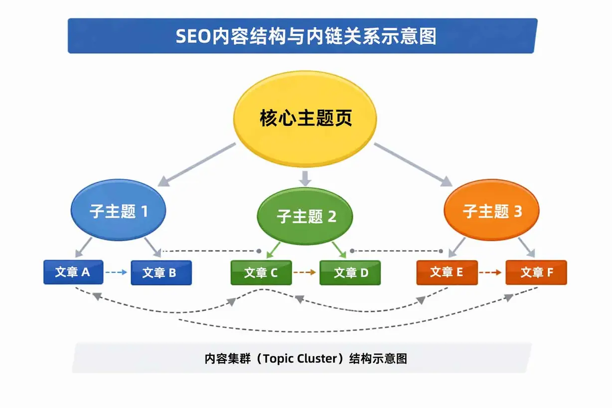 SEO内容结构与内链关系示意图