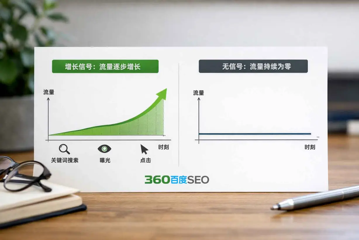 SEO流量增长信号与无信号对比曲线